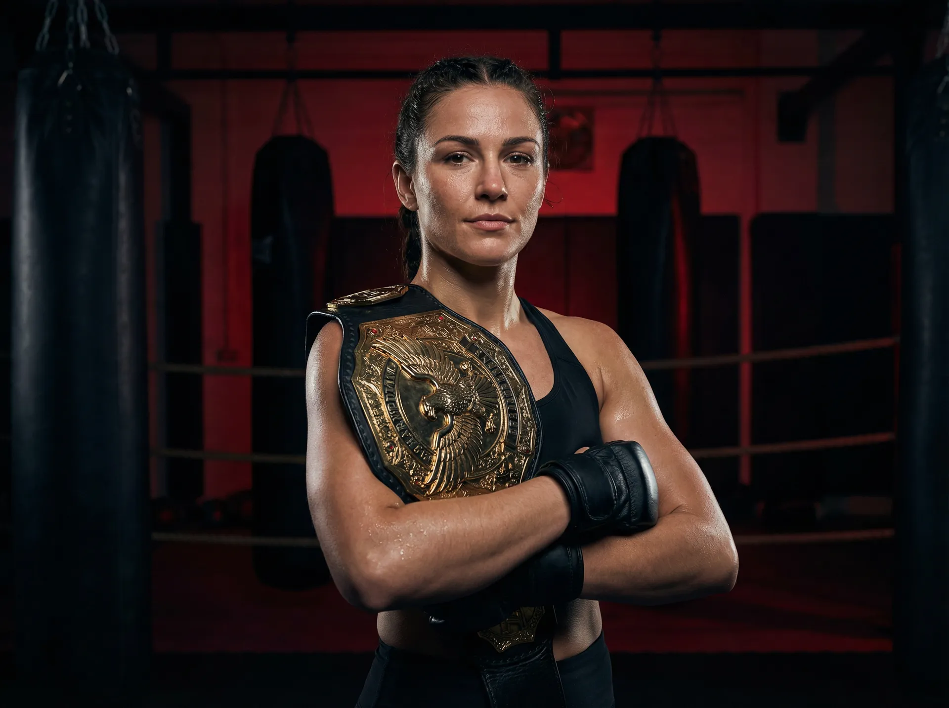 今日大赛 女子冠军暗影女王展示金腰带